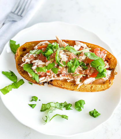 Bruschetta-Feta Chicken Stuffed Delicata